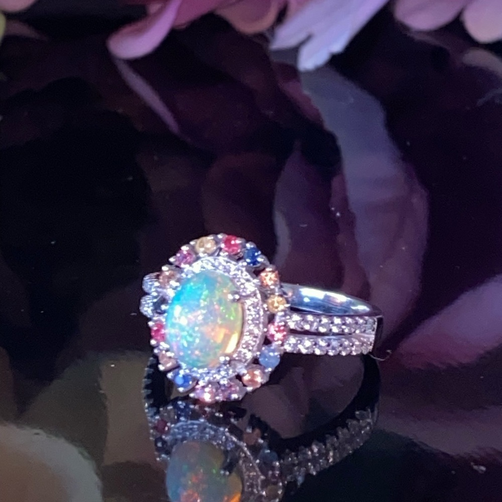Breathtaking Genuine Ethiopian Opal Sapphire Ring